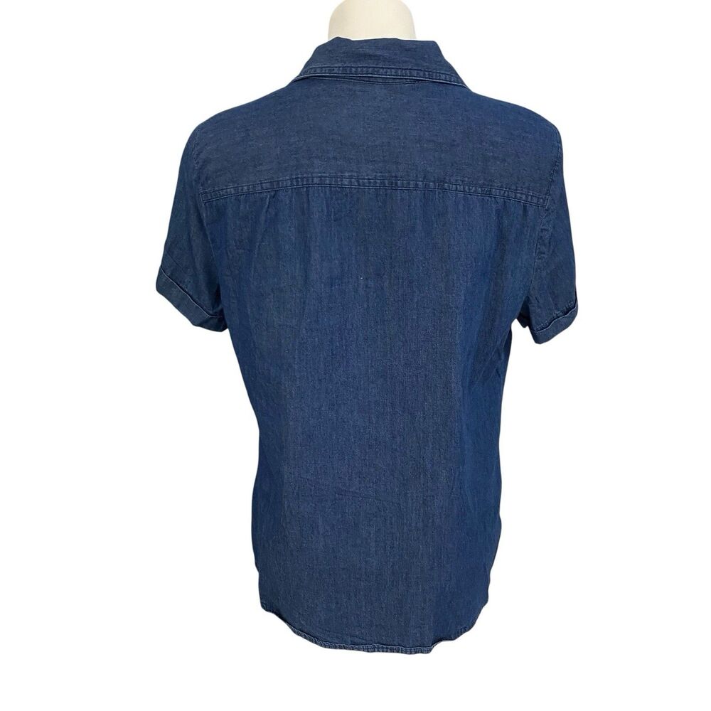 Karen Scott Shirt Womens Large Short Sleeve Top Embroidered Floral Chambray Vtg - Picture 2 of 16